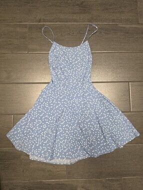 SHEIN Adjustable Blue Confetti Heart Print Criss Cross Tie Spaghetti Strap Dress